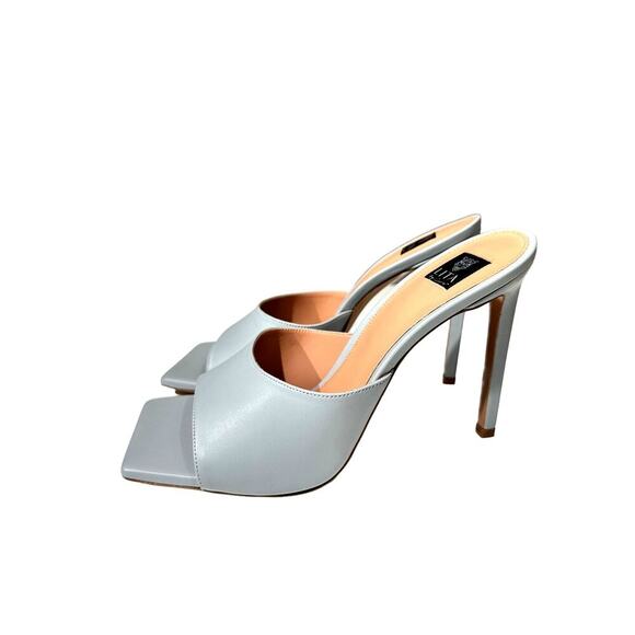 LITA by CIARA Solid Square Toe Leather Slide Heel in Silver Sz 40EU / 9US - Picture 1 of 9